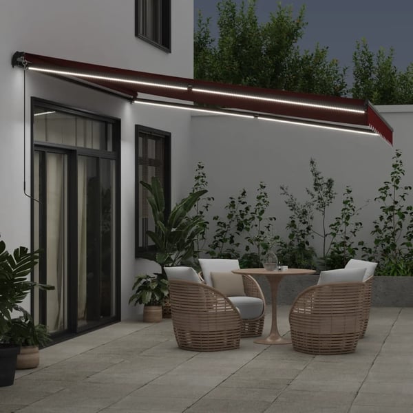 vidaXL Manuell uttrekkbar markise med LED burgunder 400x300 cm
