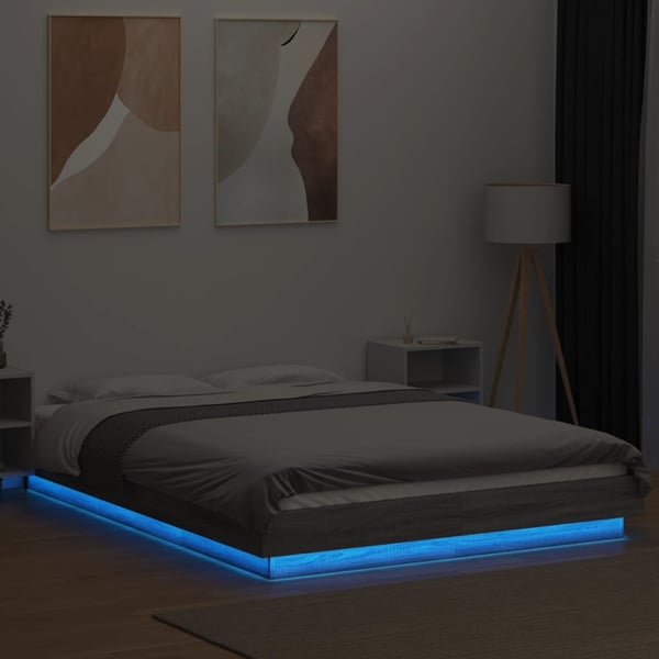 vidaXL Sengeramme med LED-lys grå sonoma 120x190 cm konstruert tre