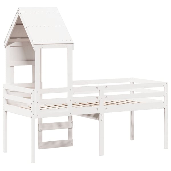 vidaXL Høyseng med tak hvit 90x190 cm heltre furu