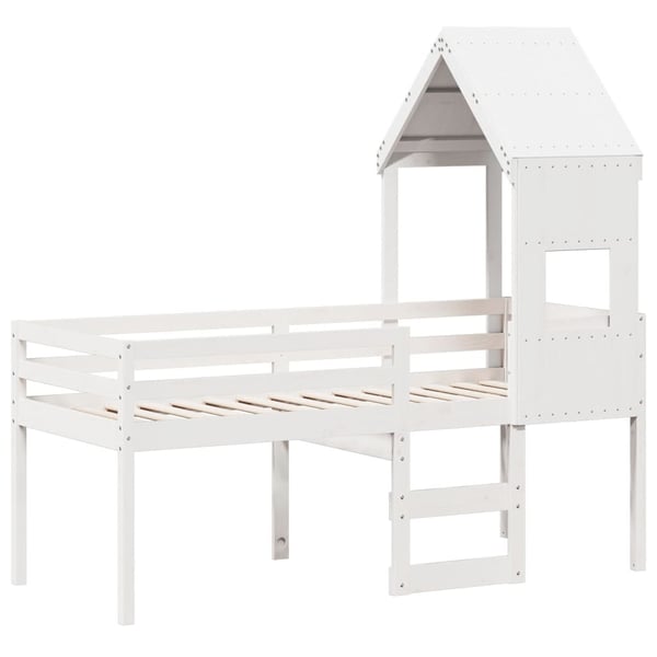 vidaXL Høyseng med tak hvit 90x190 cm heltre furu