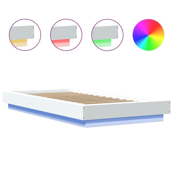 vidaXL Sengeramme med LED-lys hvit 90x200 cm konstruert tre