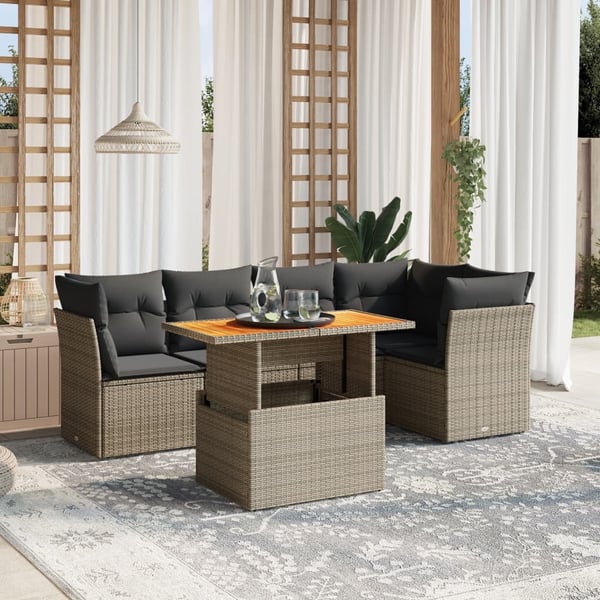 vidaXL Loungegrupp för trädgården med dynor 5 delar konstrotting grå