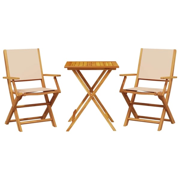 vidaXL bistrosæt 3 dele stof og massivt træ beige
