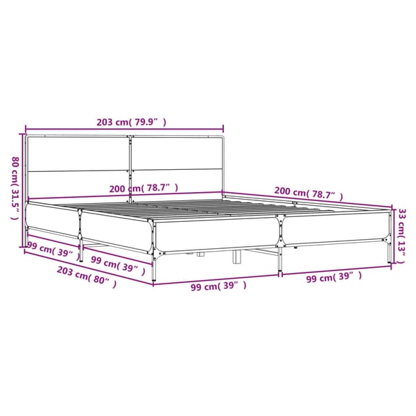 vidaXL Sengeramme sonoma eik 200x200 cm konstruert tre og metall