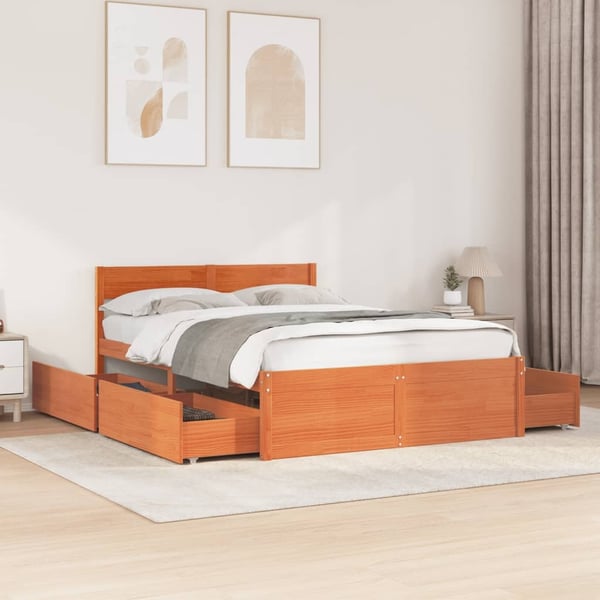 vidaXL Sengeramme uten madrass brun 135x190 cm heltre furu
