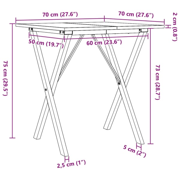 vidaXL spisebord 70x70x75 cm X-stel massivt fyrretræ og stål
