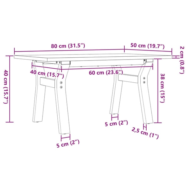 vidaXL Salongbord Y-ramme 80x50x40 cm heltre furu og stål