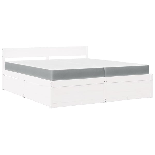 vidaXL seng med skuffer og madras 200x200 cm massivt fyrretræ hvid