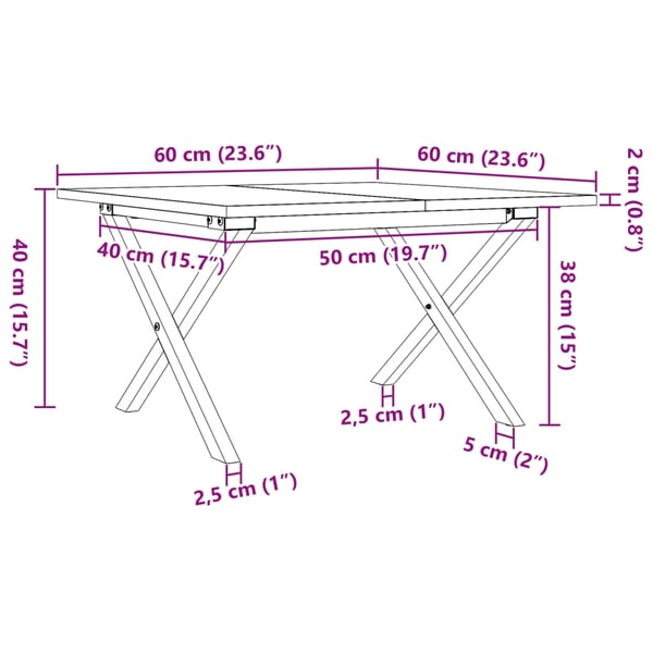 vidaXL sofabord 60x60x40 cm X-stel massivt fyrretræ og stål