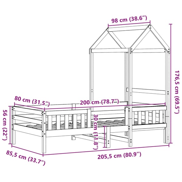 vidaXL Sengeramme med tak hvit 80x200 cm heltre furu