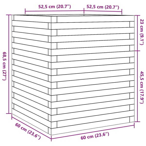 vidaXL Plantekasse voksbrun 60x60x68,5 cm heltre furu