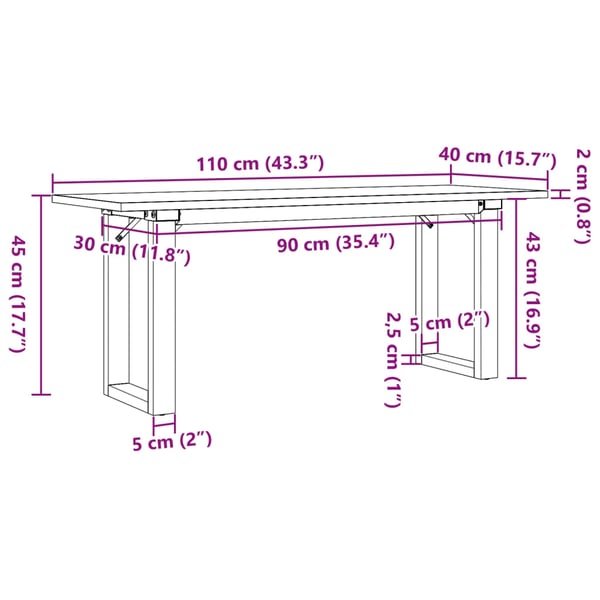 vidaXL Salongbord O-ramme 110x40x45 cm heltre furu og stål
