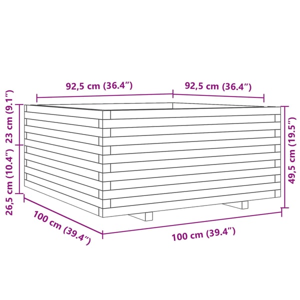 vidaXL Plantekasse voksbrun 100x100x49,5 cm heltre furu