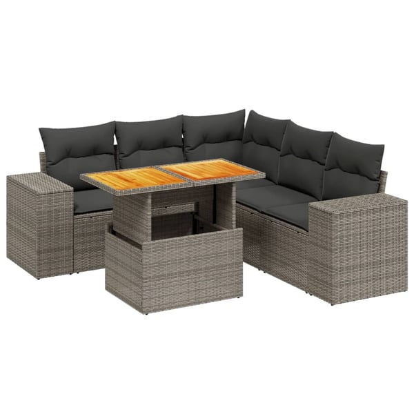 vidaXL sofasæt til haven 6 dele med hynder polyrattan grå