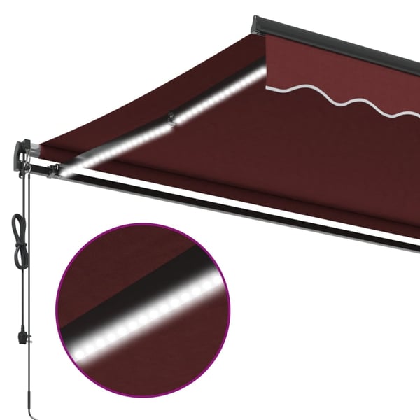 vidaXL Automatisk uttrekkbar markise med LED burgunder 450x300 cm