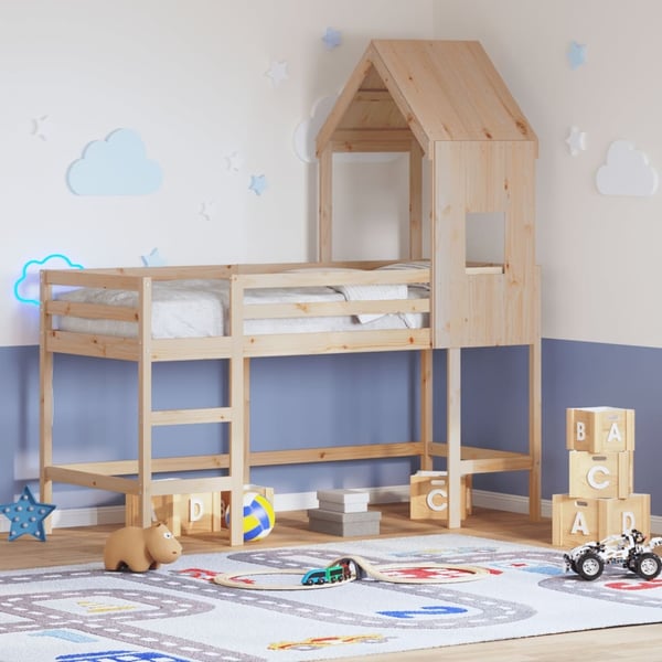 vidaXL Parvisänky tikkailla ja katoksella 80x200 cm täysi mänty