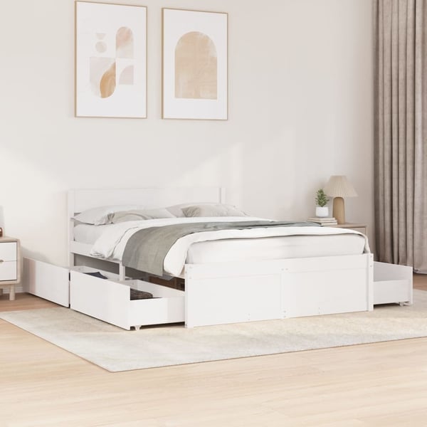 vidaXL Sengeramme uten madrass hvit 135x190 cm heltre furu