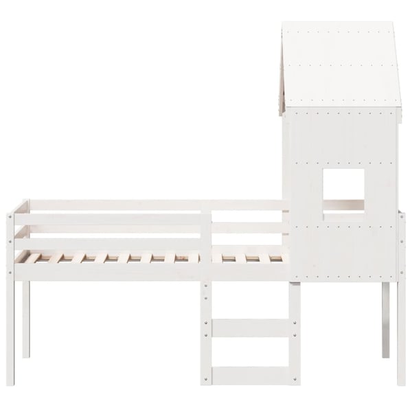 vidaXL Høyseng med tak hvit 90x200 cm heltre furu