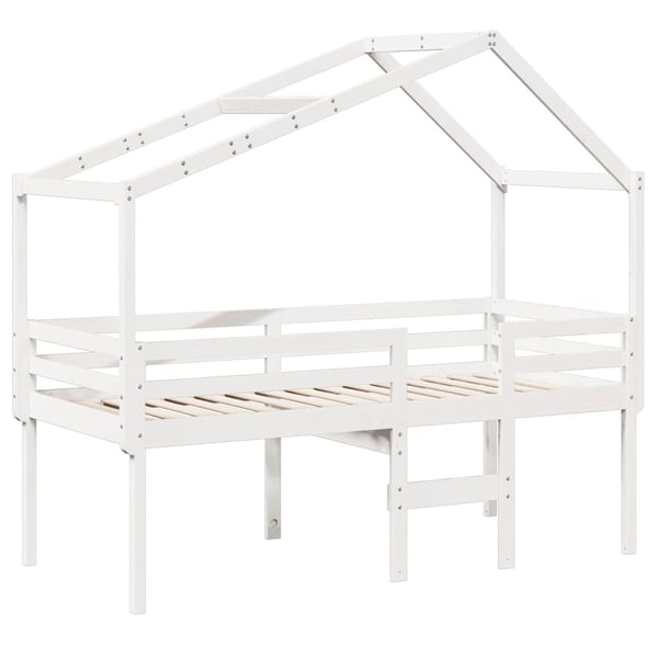 vidaXL Høyseng med tak hvit 90x200 cm heltre furu