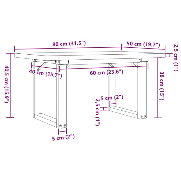vidaXL Salongbord O-ramme 80x50x40,5 cm heltre furu og stål