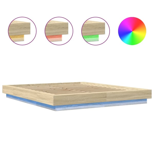 vidaXL Sengeramme med LED-lys sonoma eik 150x200 cm konstruert tre