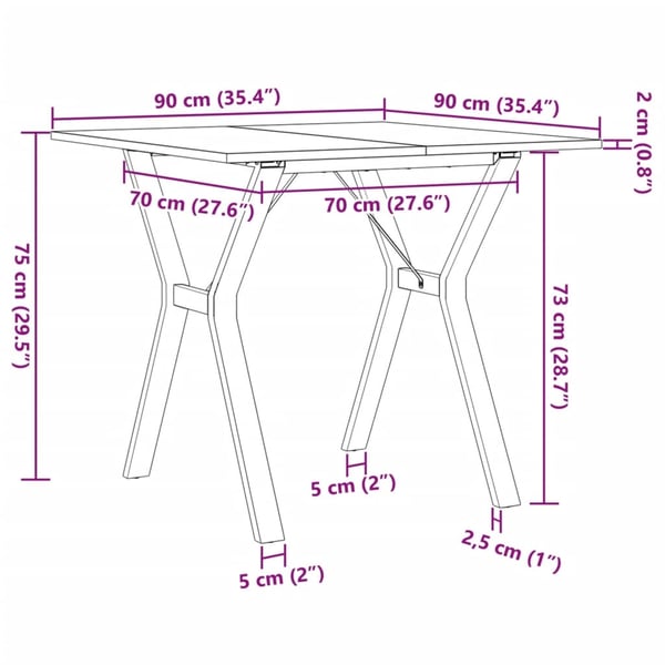 vidaXL Spisebord Y-ramme 90x90x75 cm heltre furu og stål