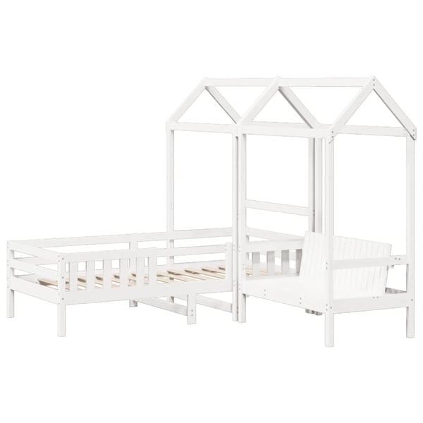 vidaXL Sett med seng og benk med tak hvit 80x200 cm heltre furu