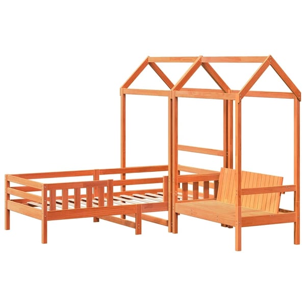 vidaXL Sett med seng og benk med tak voksbrun 75x190 cm heltre furu