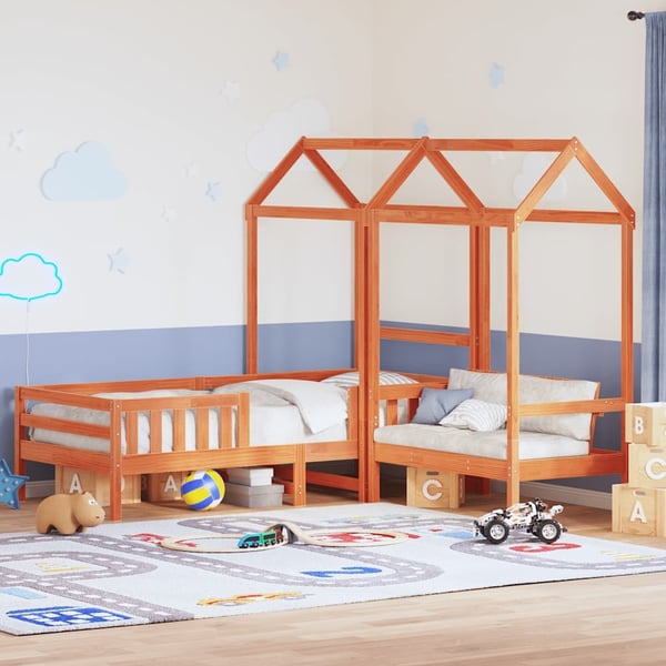 vidaXL Sett med seng og benk med tak voksbrun 75x190 cm heltre furu