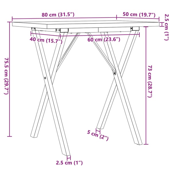 vidaXL Spisebord X-ramme 80x50x75,5 cm heltre furu og stål