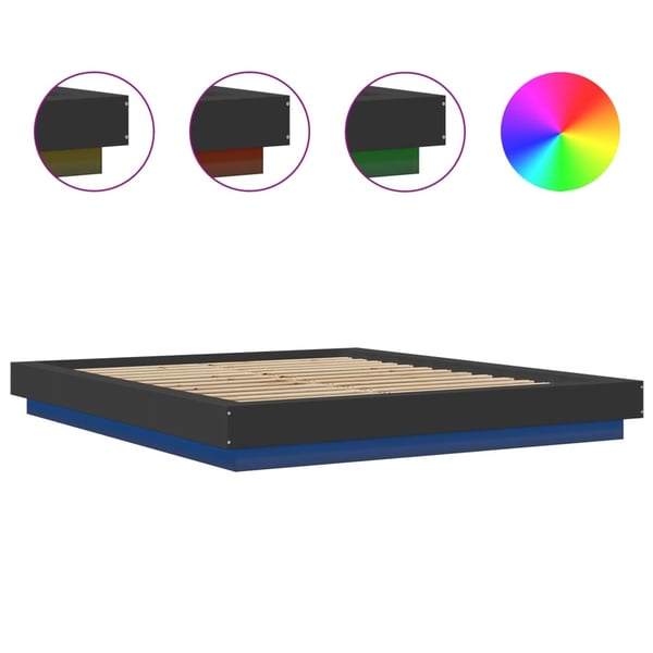 vidaXL Sengeramme med LED-lys svart 160x200 cm konstruert tre