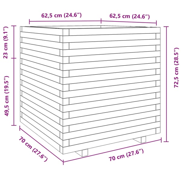 vidaXL Plantekasse voksbrun 70x70x72,5 cm heltre furu