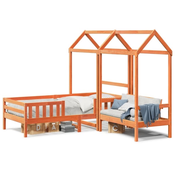 vidaXL Sett med seng og benk med tak voksbrun 90x190 cm heltre furu