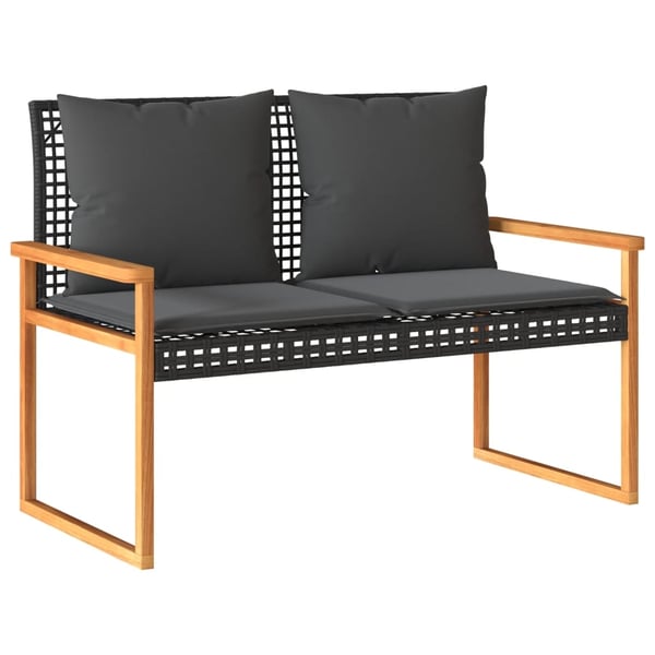 vidaXL havebænk med hynde polyrattan og akacietræ sort