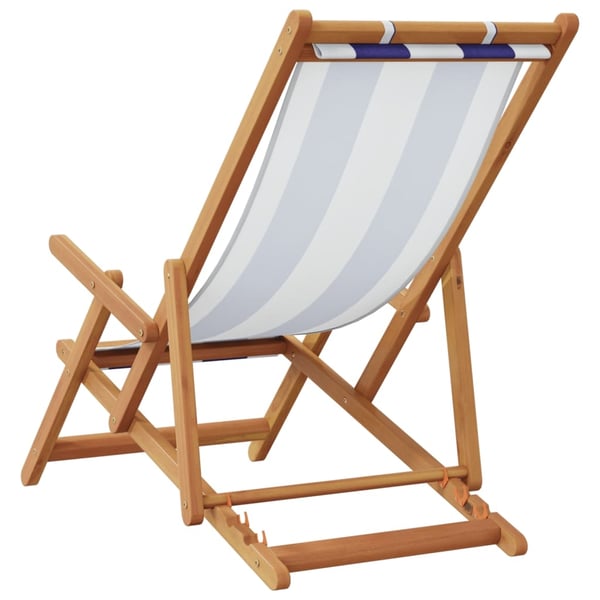 vidaXL strandstol foldbar massivt eukalyptustræ og stof blå og hvid