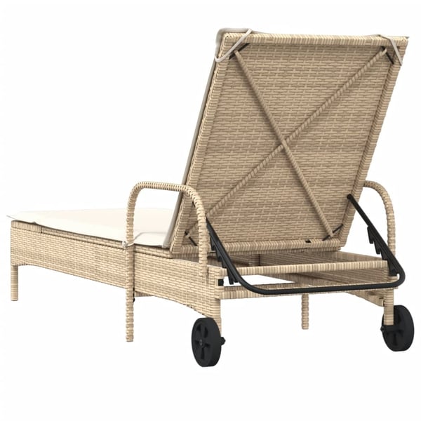 vidaXL liggestol med hjul og hynde polyrattan beige