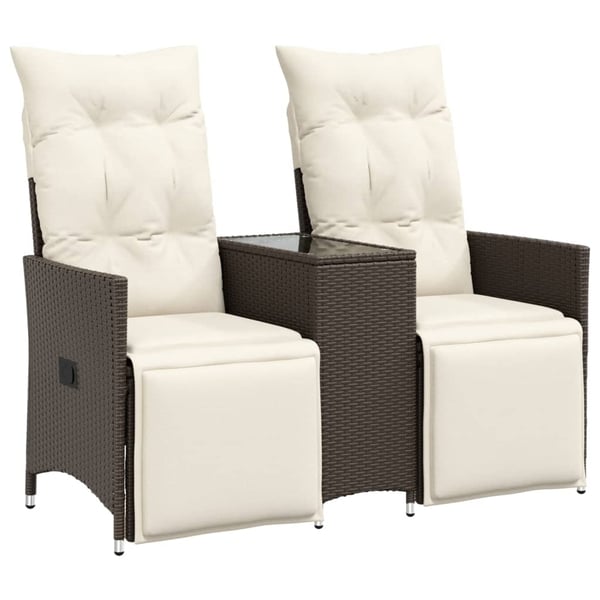 vidaXL 2-personers havesofa med bord og lænefunktion polyrattan brun