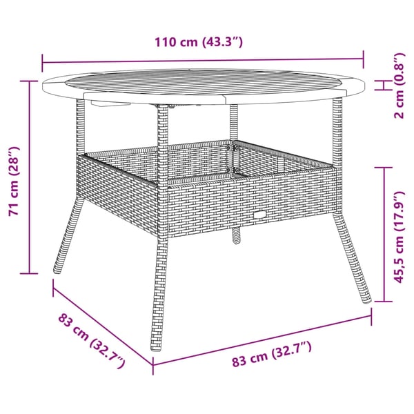 vidaXL havebord med akacietop Ø110x71 cm polyrattan sort