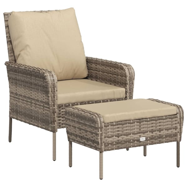 vidaXL havestol med fodskammel polyrattan lysebrun