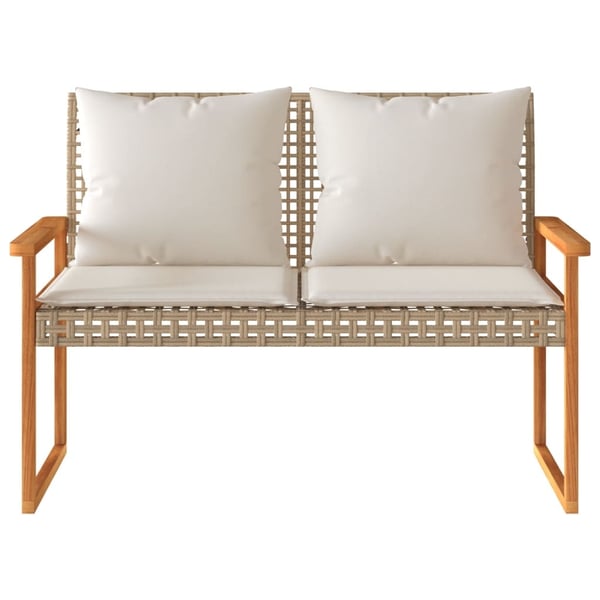 vidaXL havebænk med hynde polyrattan og akacietræ beige