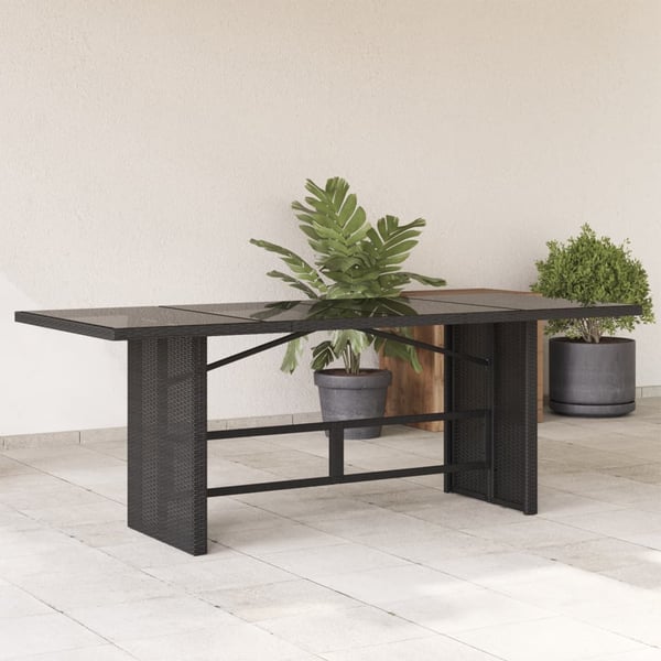 vidaXL Puutarhapöytä lasipöytälevy 190x80x75 cm musta polyrottinki