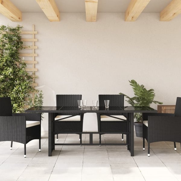 vidaXL Puutarhapöytä lasipöytälevy 190x80x75 cm musta polyrottinki