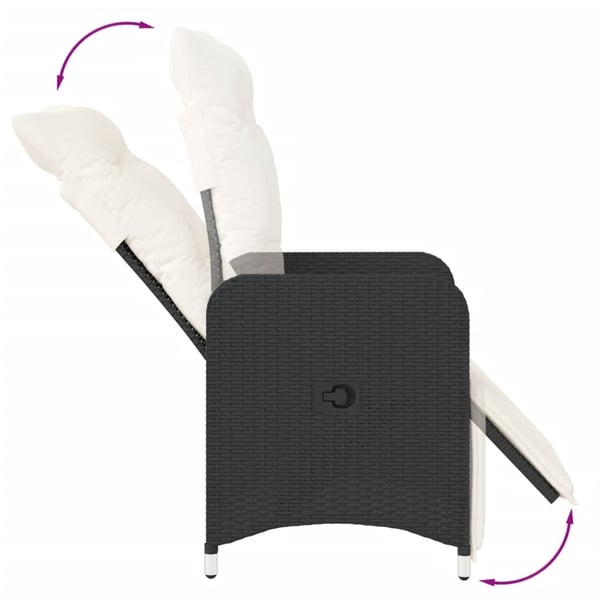 vidaXL havestole 2 stk. med lænefunktion og bord polyrattan sort