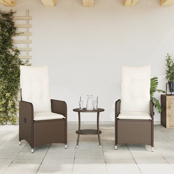 vidaXL havestole 2 stk. med lænefunktion og bord polyrattan brun