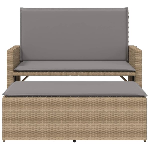 vidaXL havebænk med hynder og fodskammel polyrattan beige
