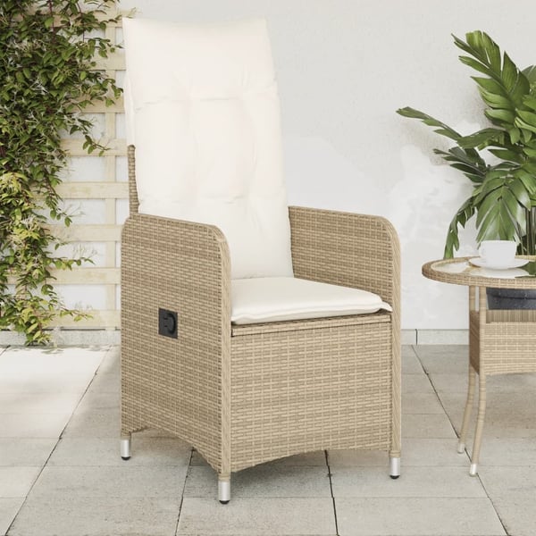 vidaXL havestol med lænefunktion og hynder polyrattan beige