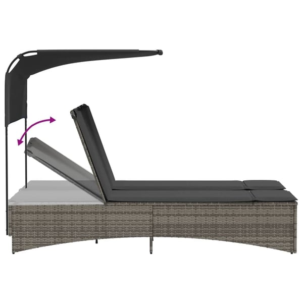vidaXL solseng med baldakin og hynder polyrattan grå