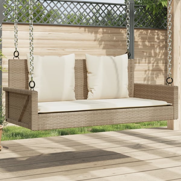 vidaXL gyngebænk med hynder 119x56x48 cm polyrattan beige