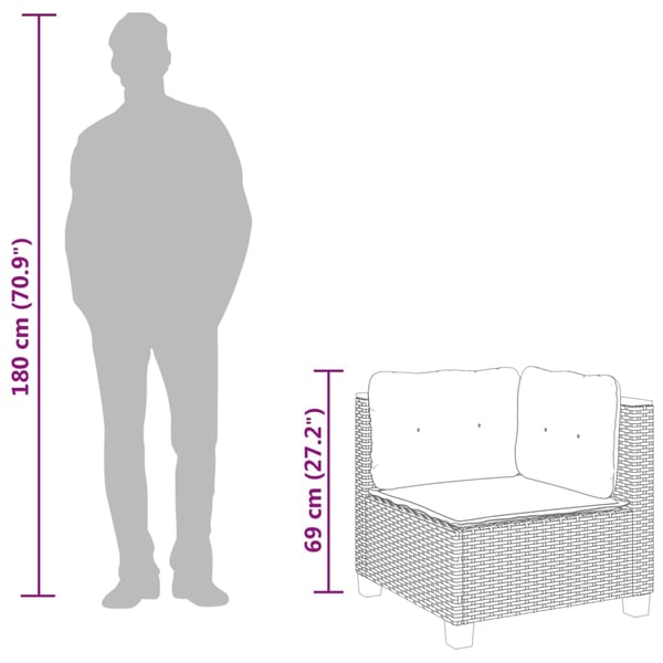 vidaXL hjørnemodul til havesofa med hynder polyrattan sort