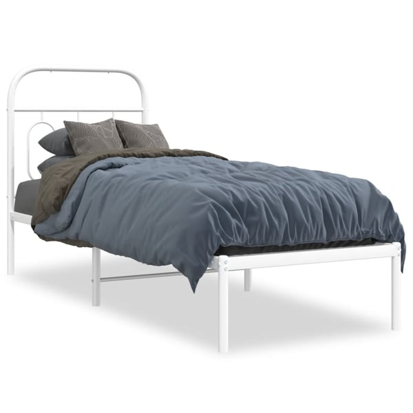 vidaXL Sengeramme i metall uten madrass med hodegavl hvit 75x190 cm